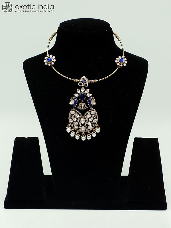Moissanite Kundan With Matt Polish Stone Studded Hasli Style Necklace For Women