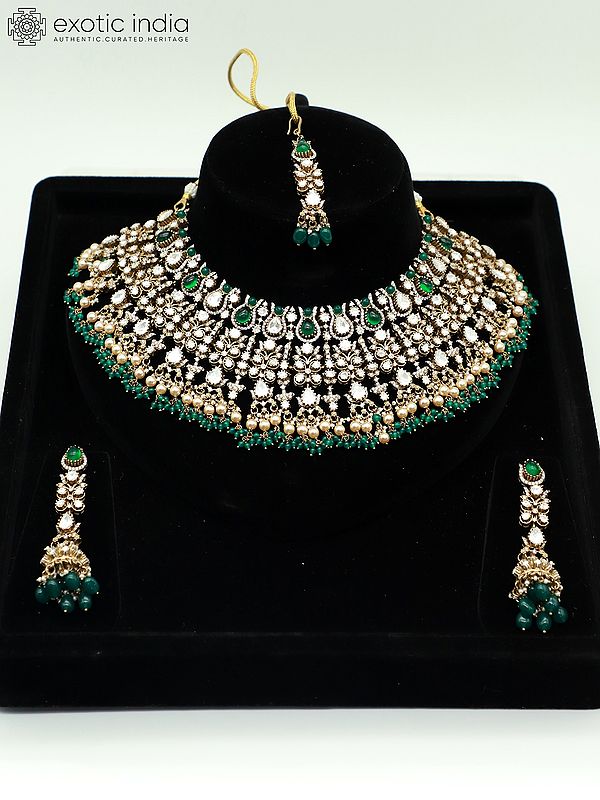 Monalissa Bandhai Set Beaded And Stone Studded Choker Bridal Necklace With Earrings