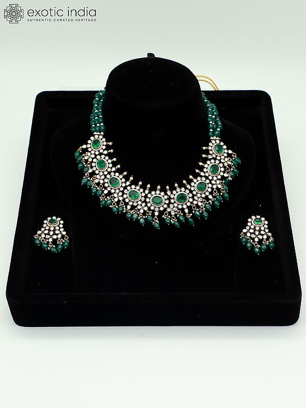 Beaded And Stone Studded Elegant Monalisa Bandhai Necklace Set With Matching Earrings