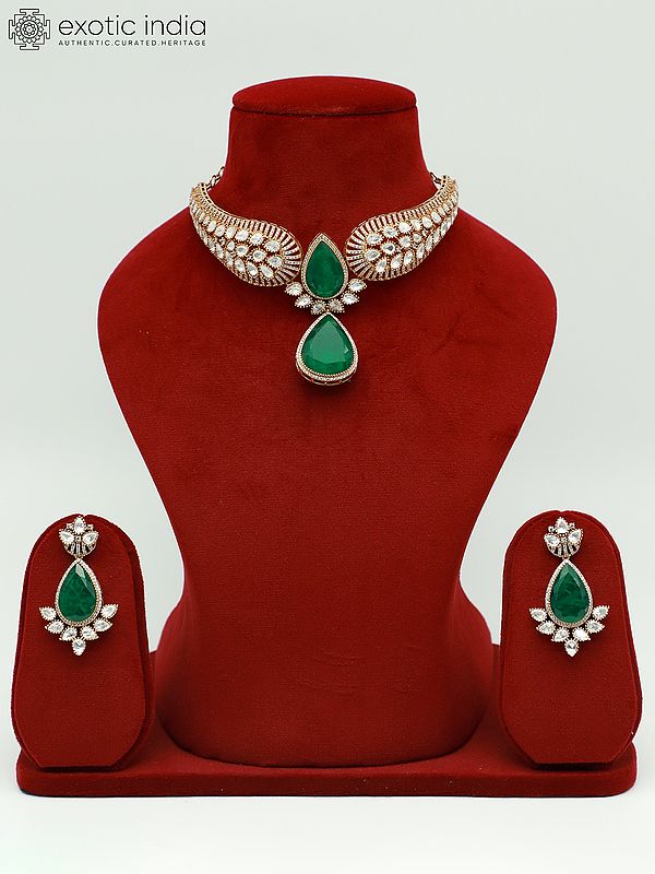 Embellished Floral Design Moissanite Kundan With Matt Polish Stone Studded Necklace Set