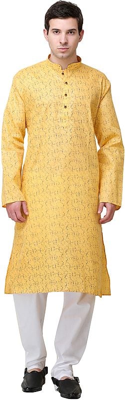 Sunset-Gold Printed Kurta with White Pajama Set