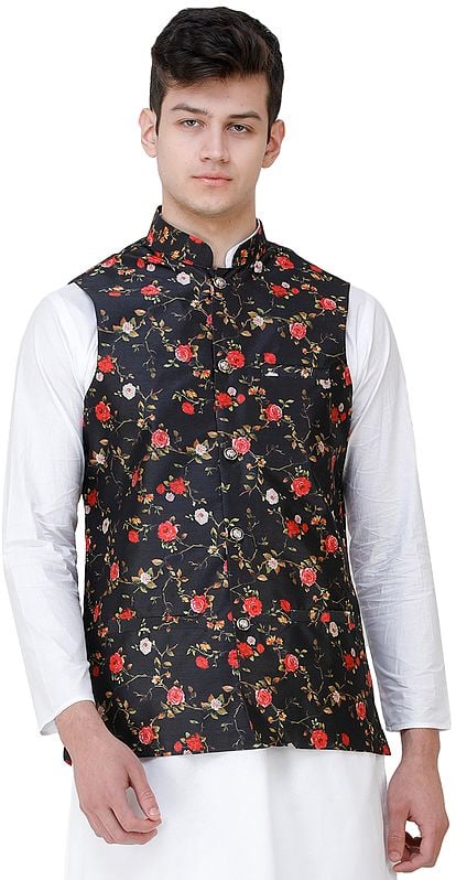 Wedding Waistcoat with Digital-Printed Florals all over