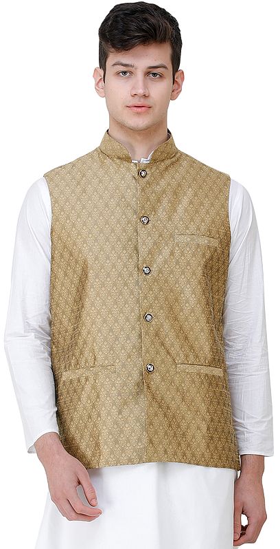 Wedding Waistcoat with Jacquard Woven Bootis All-Over and Front Pockets