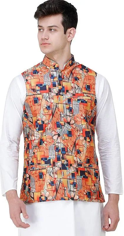 Flamingo Waistcoat with Digital-Prints All-Over and Front Pockets