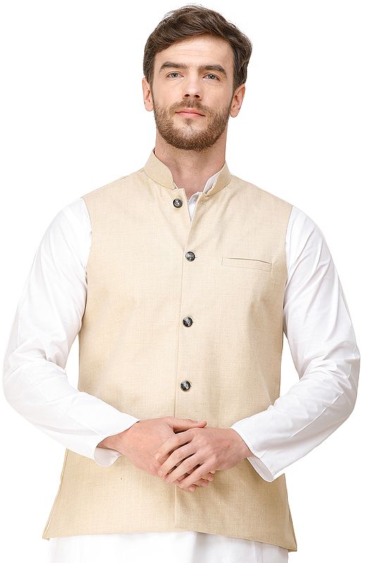 Waistcoat with Woven Diagonal Stripes and Front Pockets