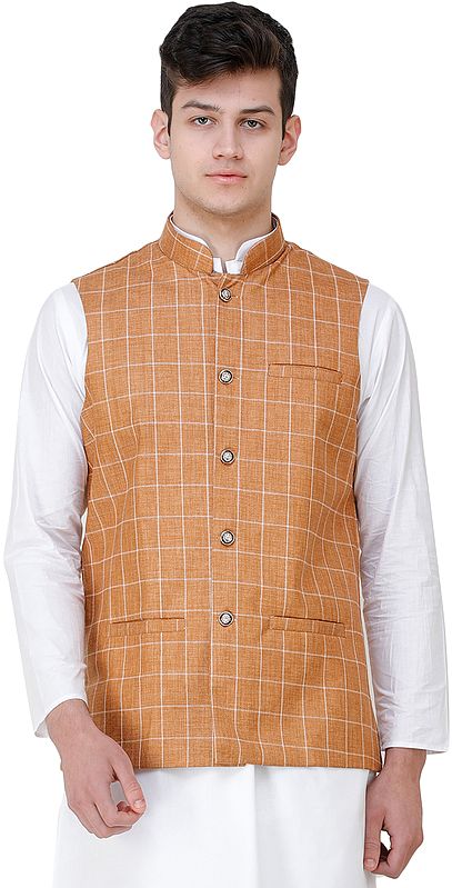 Waistcoat with Single Check Weave and Front Pockets