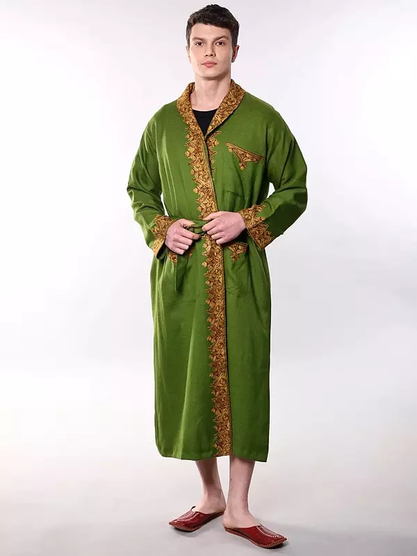 Kashmiri Robe with Aari Embroidered Paiselys and Florals