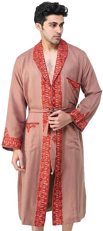 Kashmiri Robe with Aari Embroidered Paiselys and Florals