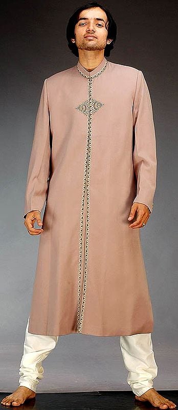 Camel Colored Sherwani with Embroidery on Front