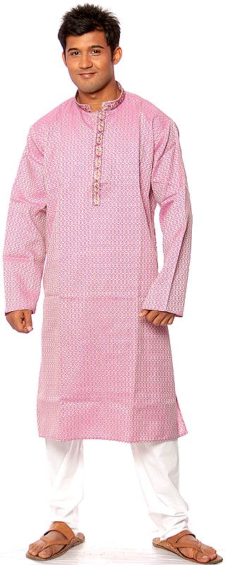 Rose-Pink Kurta Set with Thread Weave and Embroidery on Button Palette