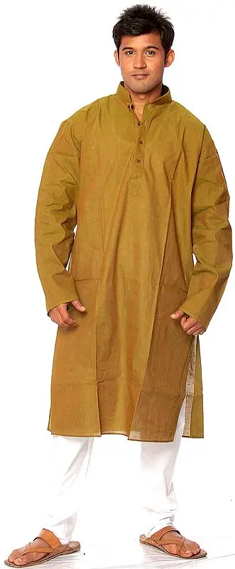 Olive-Green Kurta Pajama with Woven Stripes