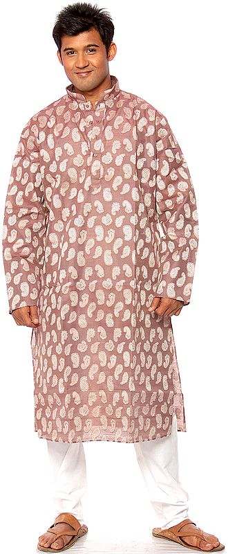 Brown Kurta Pajama with Woven Paisleys