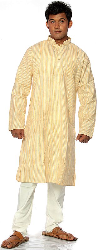 Khadi Kurta Pajama with Woven Stripes