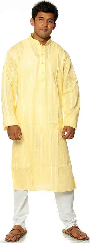 Cream Kurta Pajama with Weave in Self