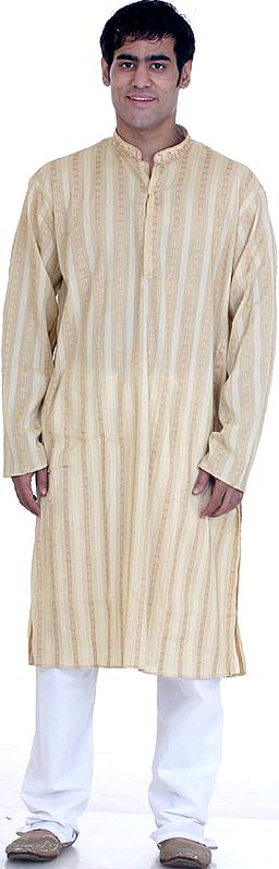 Beige Kurta Pajama with Thread Weave