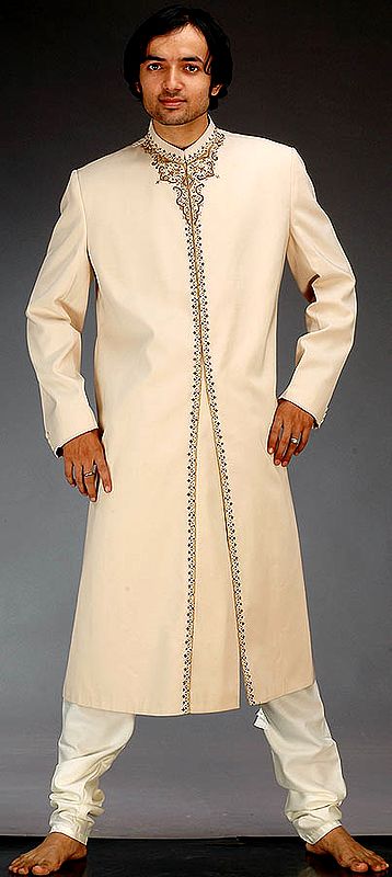 Beige Sherwani with Embroidery and Beads
