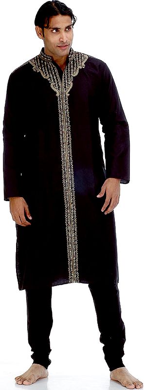 Black Achkan with Embroidery and Crystals