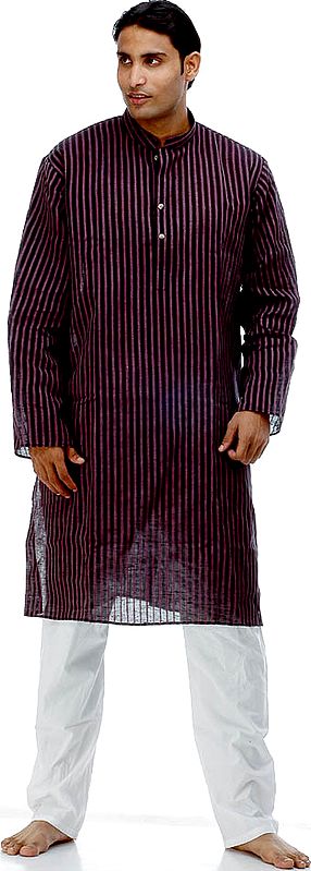 Black Kurta Pajama with Vertical Stripes