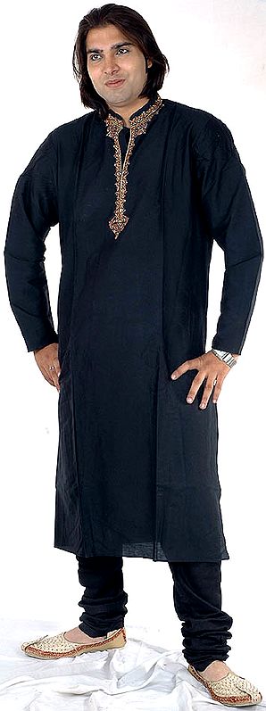 Black Kurta Set with Embroidery and Crystals