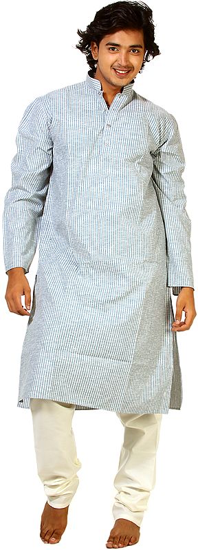 Blue and Ivory Kurta Pajama with Woven Stripes