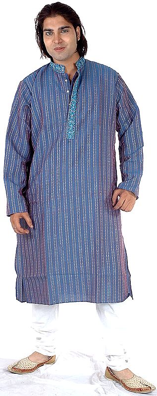 Blue Kurta Set with Embroidery on Button Palette
