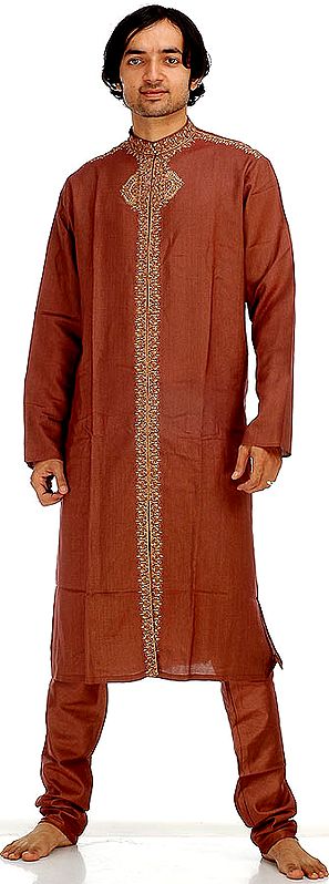 Brown Achkan with Embroidery and Crystals