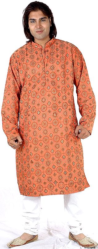 Coral Kurta Set with Chakra Embroidery All-Over