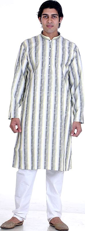 Cotton Kurta Set with Floral Design in Self