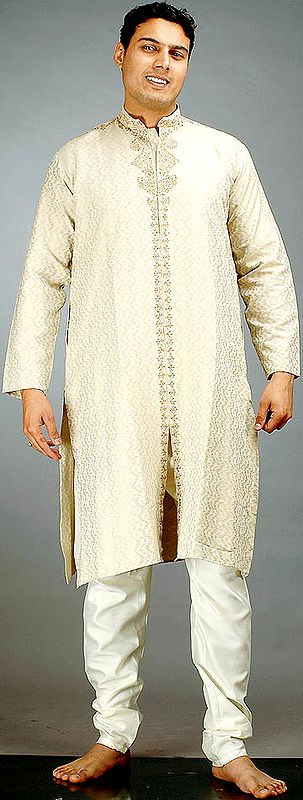Cream Achkan with Crystals and Embroidery