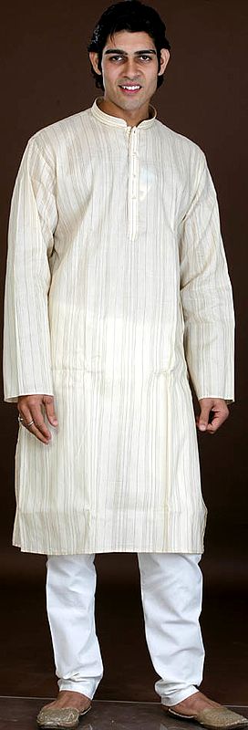 Cream Kurta Pajama with Vertical Stripes