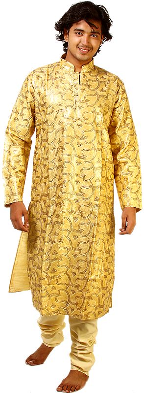 Daffodil-Yellow Designer Kurta Pajama with Densely Embroidered Sequins All-Over