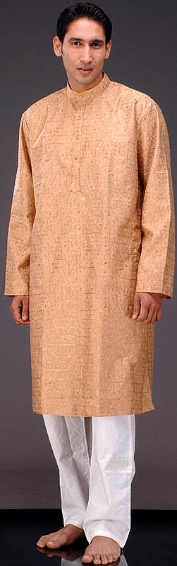 Golden Kurta Set with All-Over Embroidery
