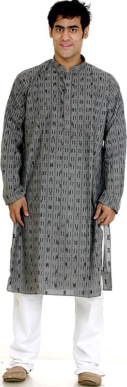 Gray Cotton Kurta Set with All-Over Weave