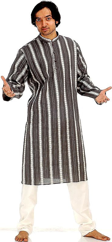Gray Kurta Pajama Set with Thread Weave