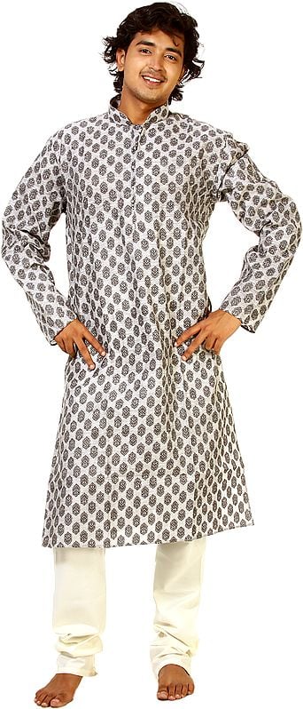 Gray Kurta Pajama with Woven Bootis