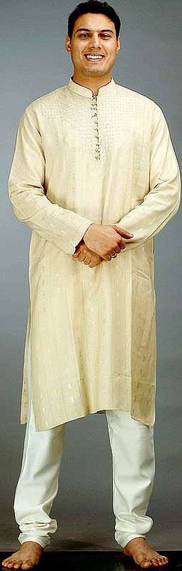 Gray Kurta Set with Embroidery and Weave