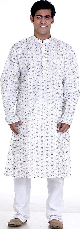 Ivory Kurta Pajama with All-Over Embroidered Flowers