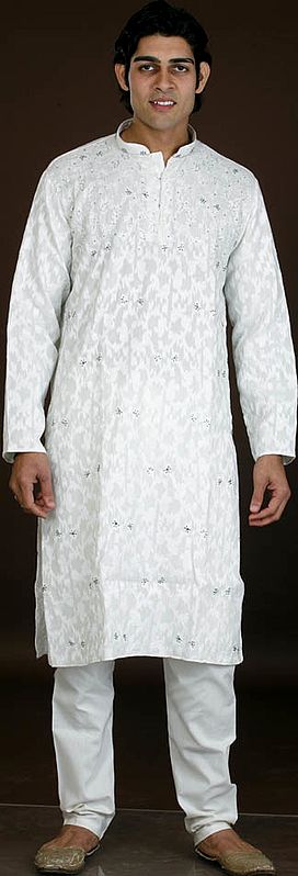 Ivory Kurta Pajama with All-Over Embroidery and Beads