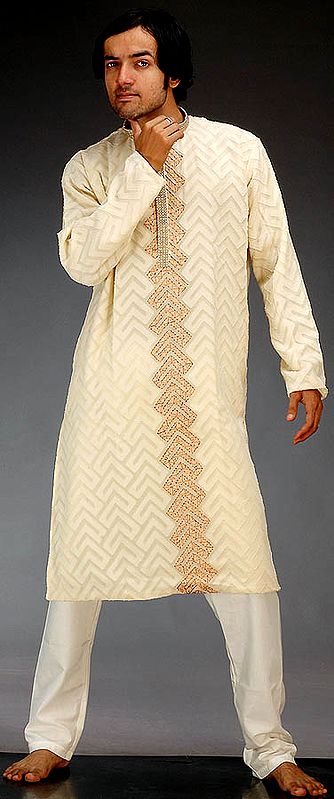 Ivory Kurta Pajama with Embroidery and Crystals
