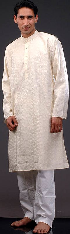 Ivory Kurta Set with All-Over Golden Embroidery