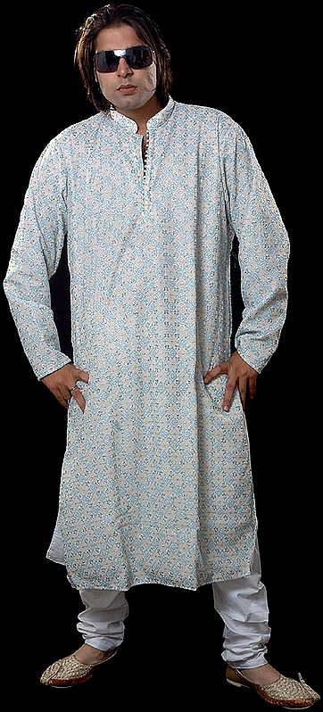 Ivory Kurta with Double Color Embroidery All-Over