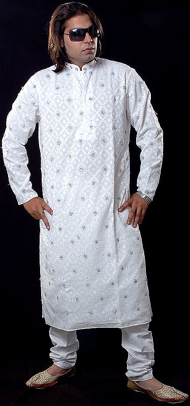 Ivory Kurta with Embroidery and Beadwork All-Over