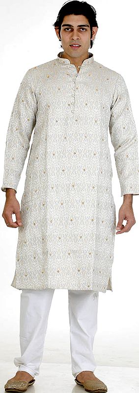 Ivory Paisley Kurta Set with All-Over Weave and Sequins