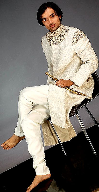 Ivory Sherwani with Embroidery and Beads