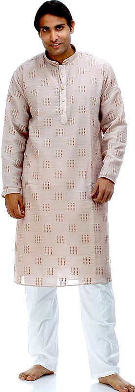 Light-Brown Kurta Pajama with Thread Weave