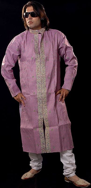 Lavender Wedding Achkan with Intricate Embroidery on Front