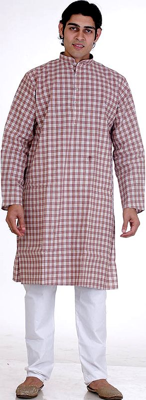 Light-Brown Kurta Pajama with Checks