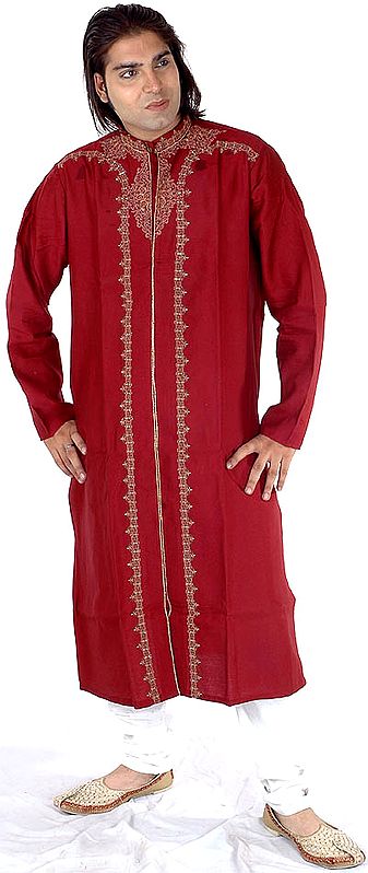 Maroon Achkan with Intricate Embroidery on Front