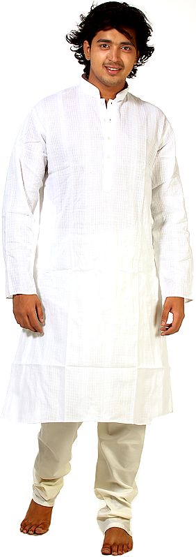 Milky-White Kurta Pajama with Thread Weave in Self