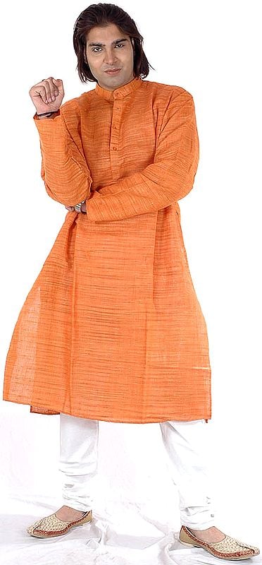 Orange Khadi-Silk Kurta Set